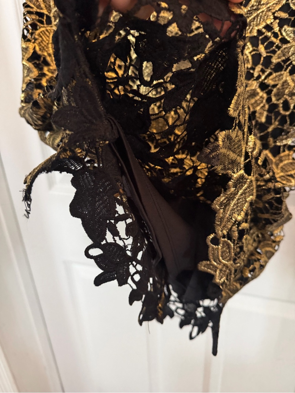 New York & Company Black and Gold Floral Lace Midi Sheath Dress - Picture 4 of 8